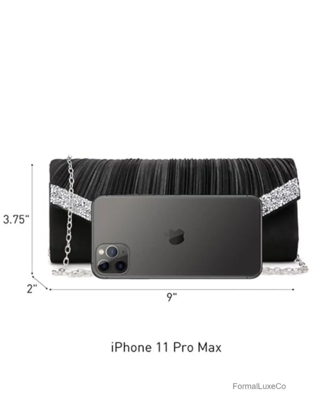 Satin Evening Clutch with Rhinestone Trim Pleated Flap Crossbody